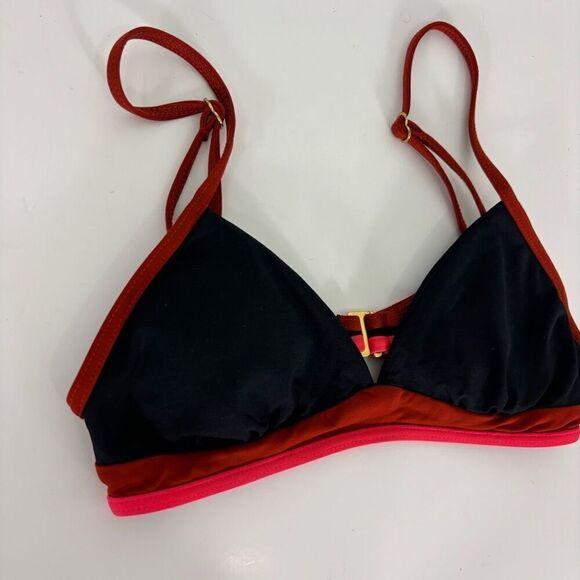 L*Space Black with Dark Red & Pink Outline Bikini Swimsuit Top - Picture 3 of 5